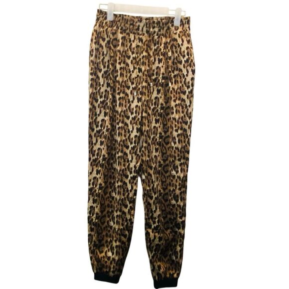 Zara Basic Leopard Print Elastic Waist Drawstring Pull-on Jogger Tan Black XS - Picture 2 of 6